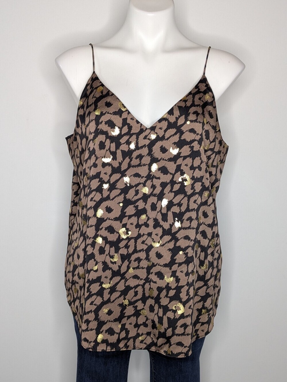Express Black Tan Gold Leopard Cheetah Animal Print V Neck Tank Top L